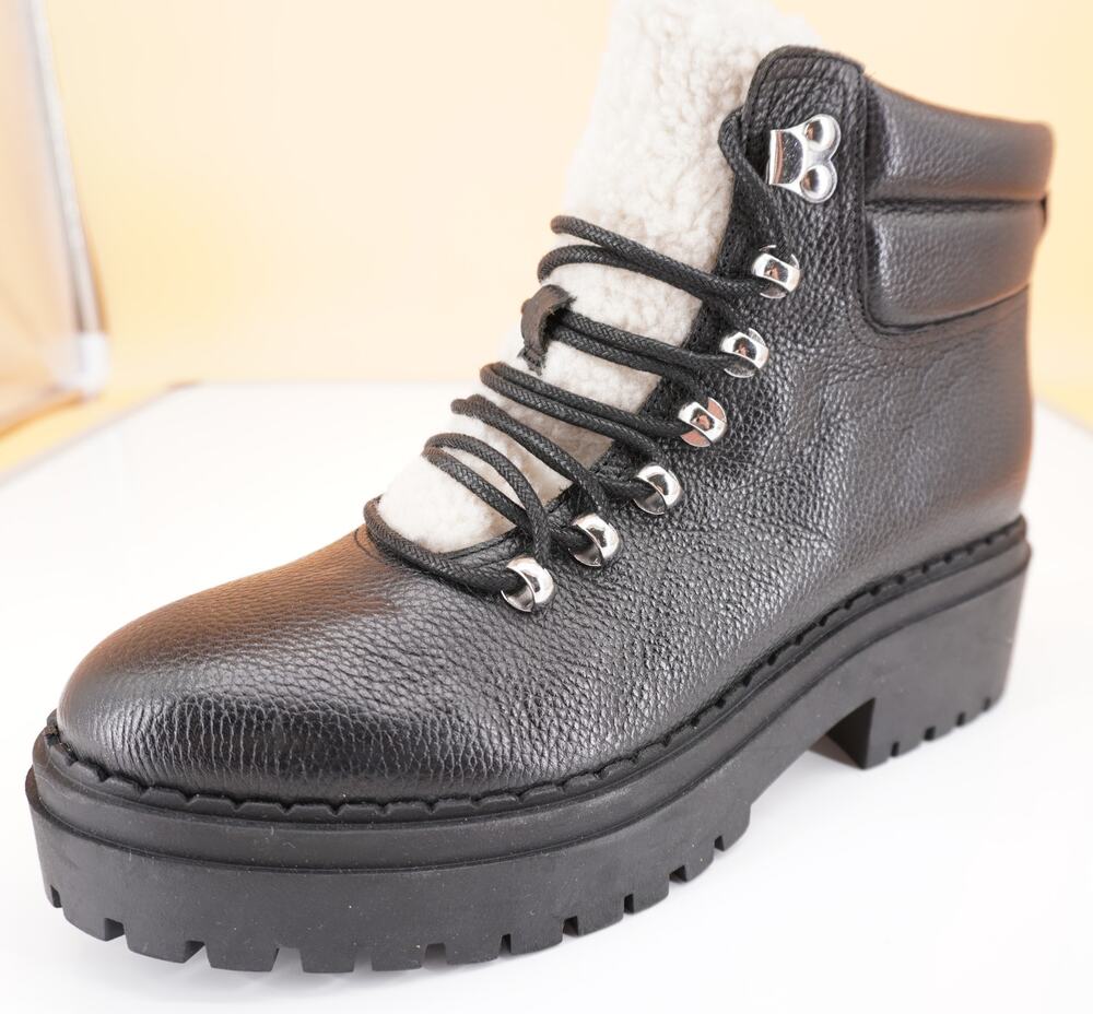 Marc Fisher Nairy Black Leather Shearling ankle boot size 7 biker Lugg wool $250